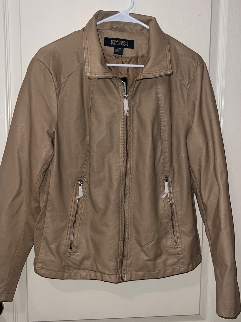 Kenneth Cole Reaction Beige Leather Zip Jacket